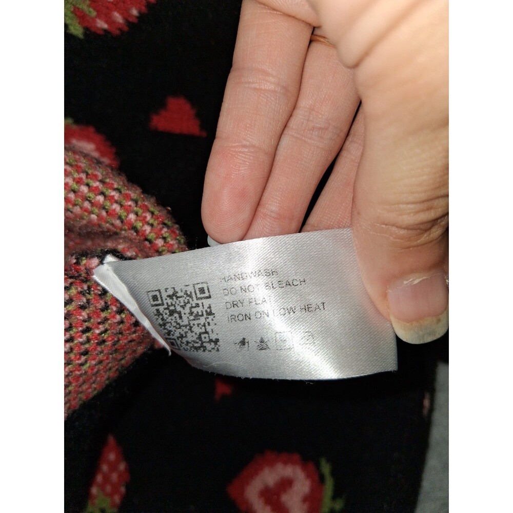 Cider Ballon Sleeve Button Up Cardigan Womens 1XL Black Strawberry Fruit Preppy - Picture 12 of 13